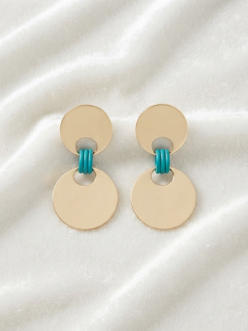 NWT On 34th Gold-Tone Disc & Teal Ring Drop Earrings